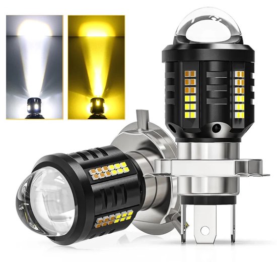 (2er Pack) Led Scheinwerfer Für Motorräder H4 3 Polig, Zweifarbig (weiß/gelb), Integriertes Fern Und Abblendlicht Hochleistungsscheinwerfer Für E