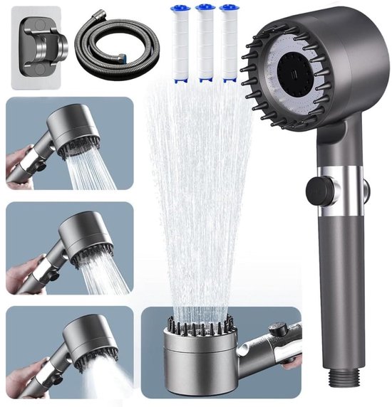 Wassersparender Duschkopf Hochdruck Duschkopf Anti Kalk Duschkopf 4 Strahlarten Mit Wasserstopp Taste Inklusive 1,5 M Langem Brauseschlauch Und B
