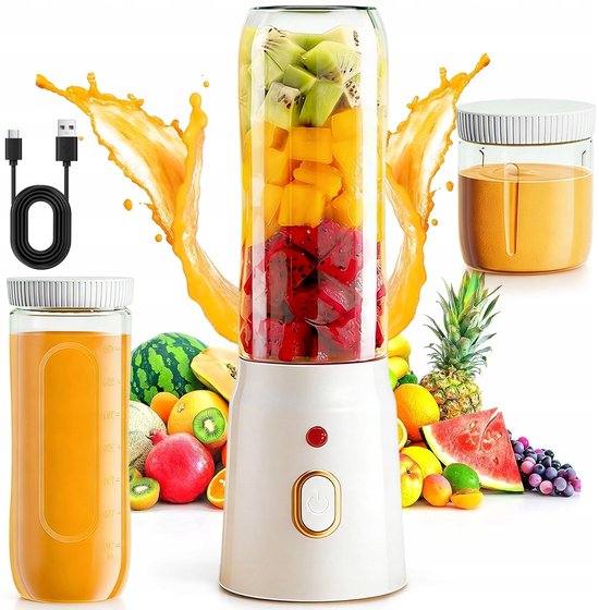 Tragbarer Entsafter Tragbarer Mixer Kabelloser Personal Blender 21.000 U/min Weiß Doppelbecher Für Saft Und Babynahrung 450 Ml & 180 Ml Selbstrei