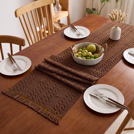 Boho Makramee Tischläufer Aus 100 % Baumwolle 30 X 200 Cm Mit Fransen Braun Bohemian & Country Für Hochzeiten & Dinner