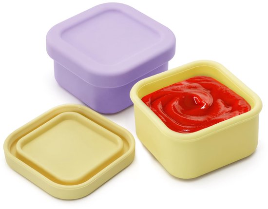 Auslaufsichere Silikon Salatschalen, 2er Pack, 96 Ml (3,4 Oz) Dickwandig, Quadratisch, Zum Dippen, Für Saucen, Dips Und Snacks, Leuchtende Farben