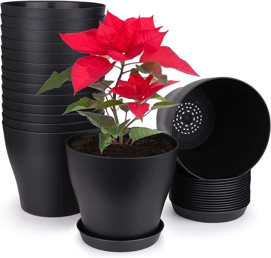 Blumentopf 10er Packung Indoor Blumentöpfe Kunstharz Mit Untersetzer 14 X 12 Cm Schwarz