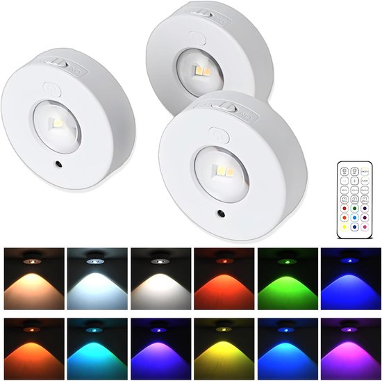 3er Pack Dimmbare Led Rgb Unterbauleuchten Mit Fernbedienung, Batteriebetriebene, Magnetische Einbauleuchten Für Küchenschränke, Warmweiß, Tagesl