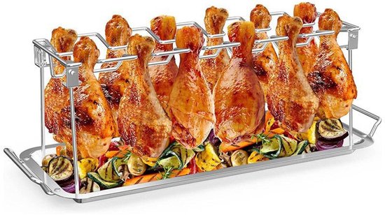 Hähnchenpfannenhalter Mit 14 Schlitzen Für Grillgeräte Mit Tropfschale, Faltbarer Edelstahl Ofen Und Smoker Zubehörhalter Für Hähnchenschenkel, Z