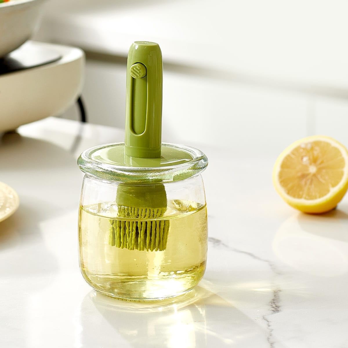 2-in-1 Olivenölspender Aus Glas Mit Ausziehbarem Silikonpinsel – Auslaufsichere Ölflasche Zum Kochen, Grillen, Backen Und Für Den Küchengebrauch (grün)
