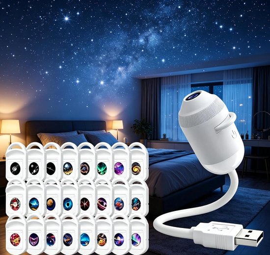 24 In 1 Hd Smart Dynamic 5d Holographic Nachtlichtprojektor, Plug And Play, 360° Verstellbar, Usb Betrieben, Sternenhimmel Planetarium, Geschenk