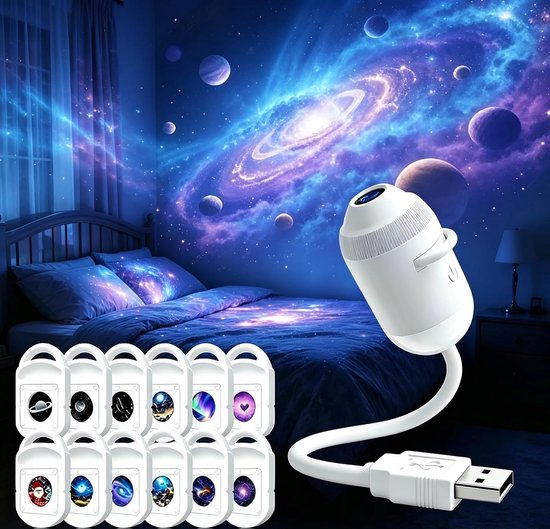 5d Hologramm Nachtlichtprojektor, Plug And Play, 360° Verstellbar, Usb Betrieben, Sternenhimmel Planetarium, Geschenk Für Kinder (12 Projektionsf