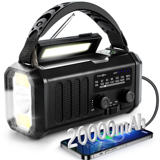 Notfallradio Mit 20000 Mah Powerbank Solar Und Handkurbelbetrieb Am/fm Radio Taschenlampe, Sos Alarm, Kompass Notfallset Für Stromausfall Beim Ca