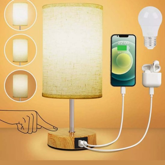 1 Dimmbare Usb Tischleuchte 3 Lichtfarben Stilvoller Lampenschirm Aus Leinenstoff Inklusive Led Leuchtmittel Für Schlafzimmer Und Büro