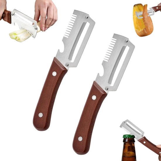 Multifunktionaler Gemüseschäler Holzgriff 3 In 1 Mit Flaschenöffner Und Reibe