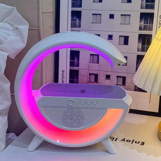 Led Nachttischlampe Fürs Schlafzimmer Mit 15 W Wireless Ladefunktion Rgb Ambientebeleuchtung, Bluetooth Hi Fi Lautsprecher, Wecker Und Zeitanzeig