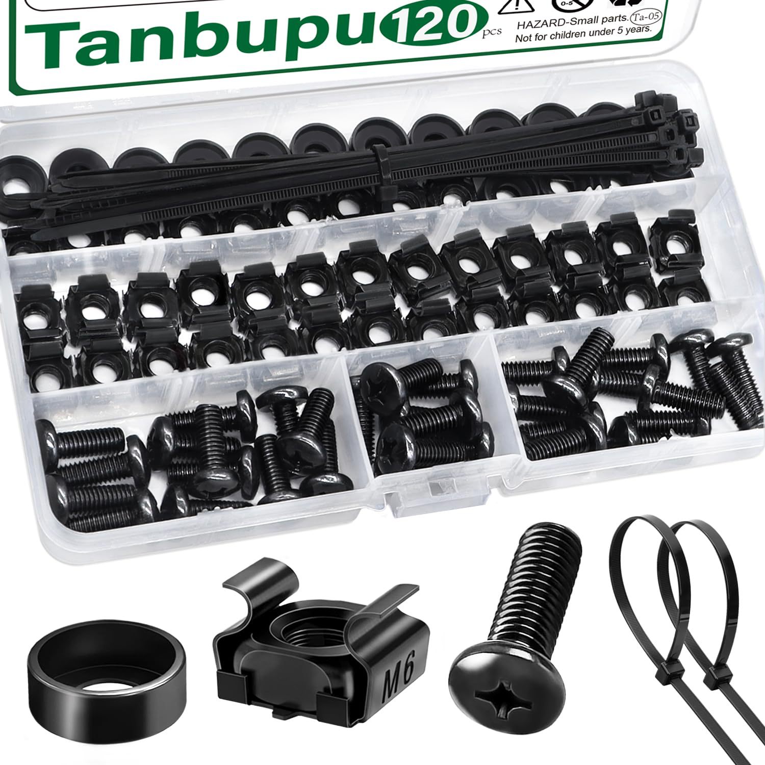 Zahnstangenschrauben, M6, 120 Stück Pro Packung, Schwarz Verzinkt, Zahnstangenhalterung, Käfigbefestigung, Muttern, Schrauben + Unterlegscheiben, Kronenschrauben