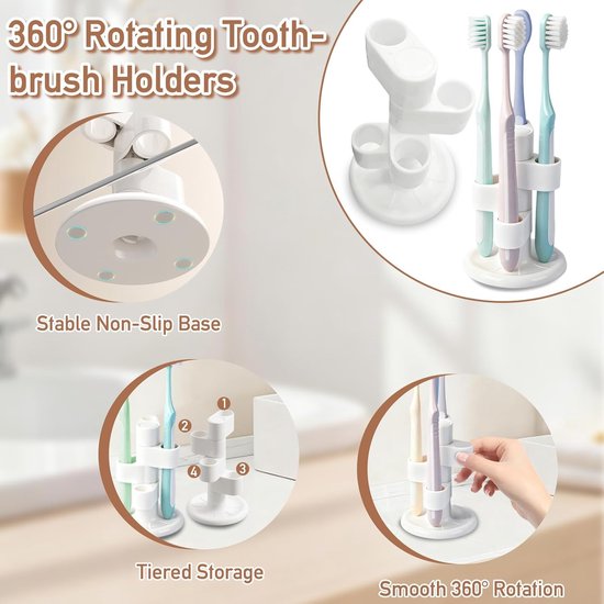 360° Drehbarer Zahnbürstenhalter Fürs Badezimmer 4 Positionen Für Die Zahnbürste Mit Rutschfester Unterseite Kompaktes Design Für Zuhause Weiß