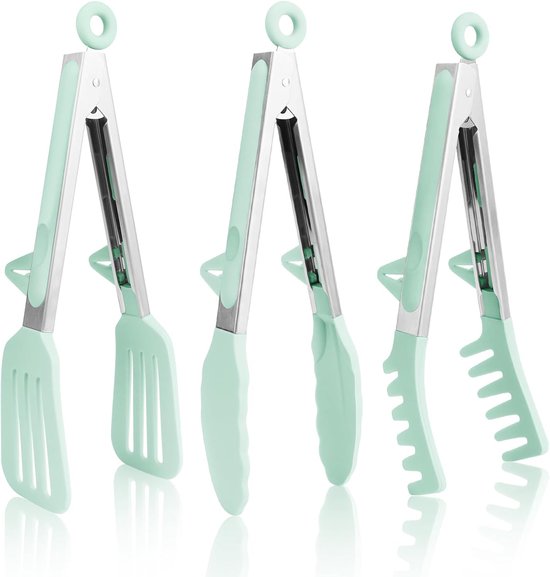 Drei 23 Cm Lange Silikon Grillzangen Hitzebeständige, Rutschfeste Grillzangen Für Steaks, Gebratenen Fisch, Grillfleisch Und Brot Grün