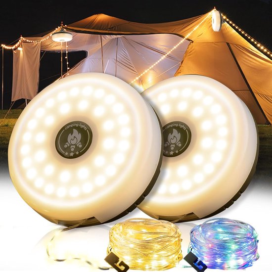2 Stück 4 In 1 Lichterkette Für Camping 8 Leuchtmodi (10 M) Wasserdicht Schnellladefunktion (usb C) Tragbar Für Camping, Garten Und Wandern