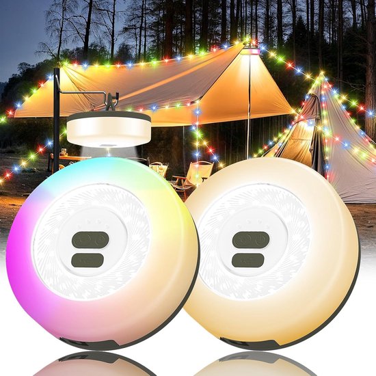 2er Pack Camping Lichterkette 4 In 1 Aufbewahrung 9 Modi Wiederaufladbar & Wasserdicht Warmweiß + Rgb Für Camping, Festivals (10 M + 7 M)