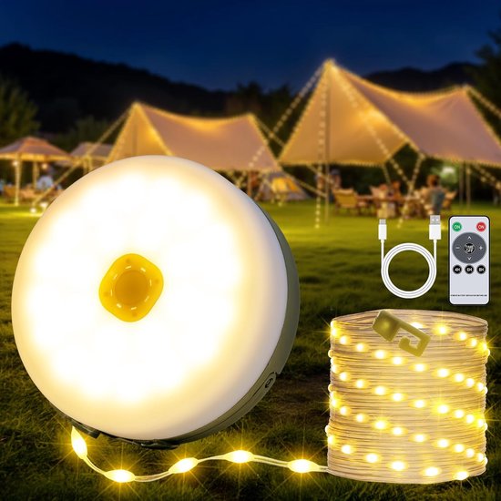 4 In 1 Camping Lichterkette 10 M Wiederaufladbar 8 Modi & Fernbedienung Wasserdicht