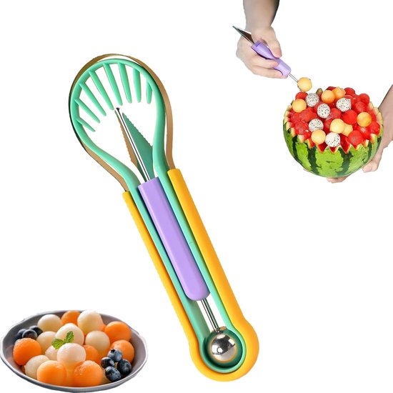 4 In 1 Obstschneider Set Aus Edelstahl Enthält Melonen Und Wassermelonenschneider Obstschneider Mit Abnehmbaren Klingen Für Wassermelone, Kiwi, D