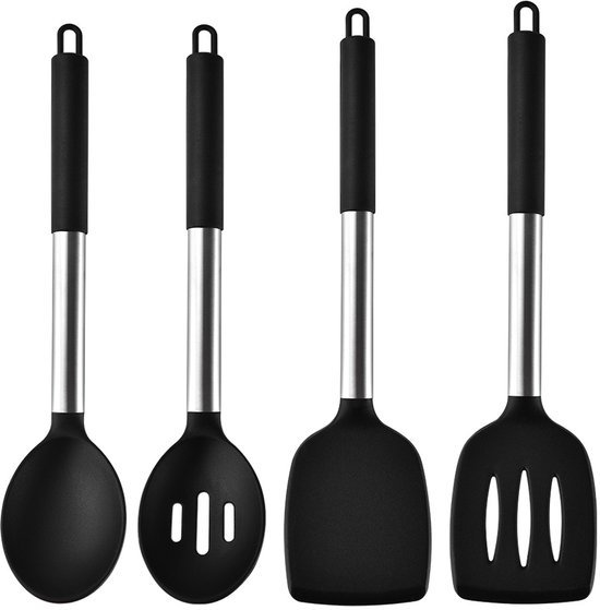 Pfannenwender Set 4 Teilig Silikonspatel Bpa Frei Antihaft Silikon Kochgeschirr Set 1x Kochspatel, Auslaufsicherer Spatel, Pfannkuchenspatel, Sup