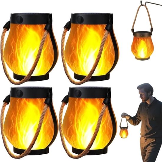4er Pack Solar Led Laternen Wasserdicht (ip44) Mit Flackernder Flamme Duale Stromversorgung: Solar Und Usb Automatisches Ein /ausschalten Stimmun