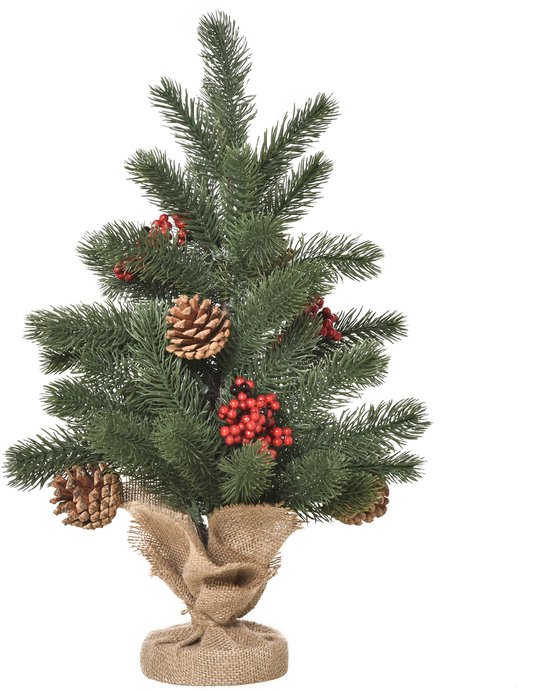 Künstlicher Weihnachtsbaum 50 Cm Hohe Fichte 55 Zweige 4 Rote Beeren Und 4 Tannenzapfen Stabiler Sockel Aus Pe Und Zement Ø 28 X 50 Cm Für Weihna