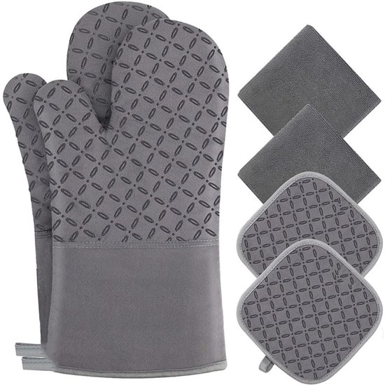 Set Aus Ofenhandschuhen Und Isoliermatte (6 Teilig) Küchenofenhandschuhe Hitzebeständig Bis 550 Grad Extra Große Ofenhandschuhe Und Isoliermatte