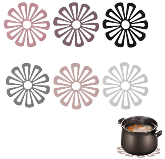 Silikon Topflappen & Untersetzer 6 Teiliges Set Hitzebeständige Untersetzer Multifunktionale Matten Durchbrochenes Design Rutschfeste & Dekorativ