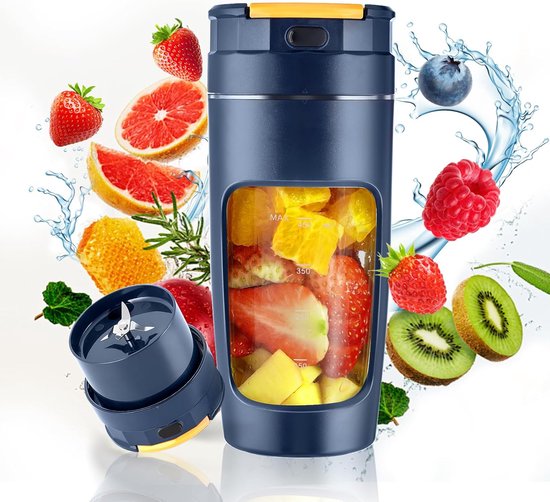 Tragbarer Mixer 600 Ml (20 Oz) 3000 Mah Akku, Usb C Anschluss 6 Klingen Auslaufsicherer Reisemixer Selbstreinigung & Sicherheitsverriegelung Für