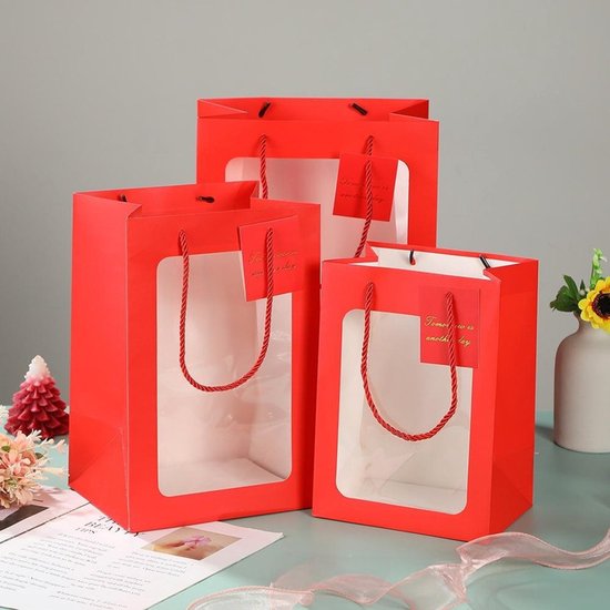 Luxuriöse Weiße Geschenktüten Mit Sichtfenster 6er Set 3 Verschiedene Größen Papiertüten Für Blumen Und Geschenke Stabile Tragetasche