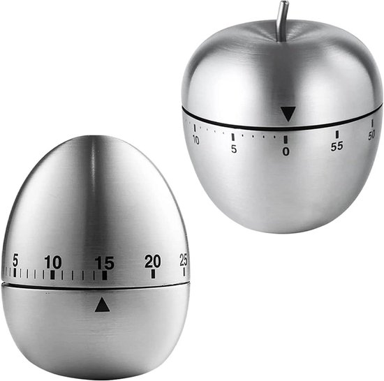 Zweiteiliges Küchentimer Set, Eiförmig, Aus Edelstahl, Wasserdichter Mechanischer Küchentimer Mit Optischem Countdown Und 70 Dezibel Alarm.
