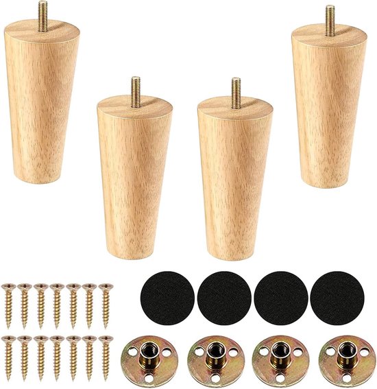 Möbelbeine 4 Stück 12 Cm Holz Inklusive Montageplatten Und Schrauben Für Sofa, Bett, Schrank, Couch, Stuhl, Hocker Ersatz Möbelbeine, Schrankbein
