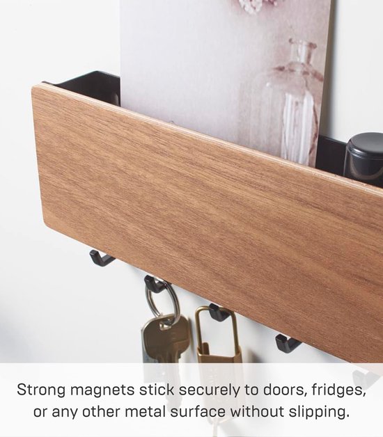 Magnetisches Wandregal Schlüsselhaken Und Schublade Stahl + Holz