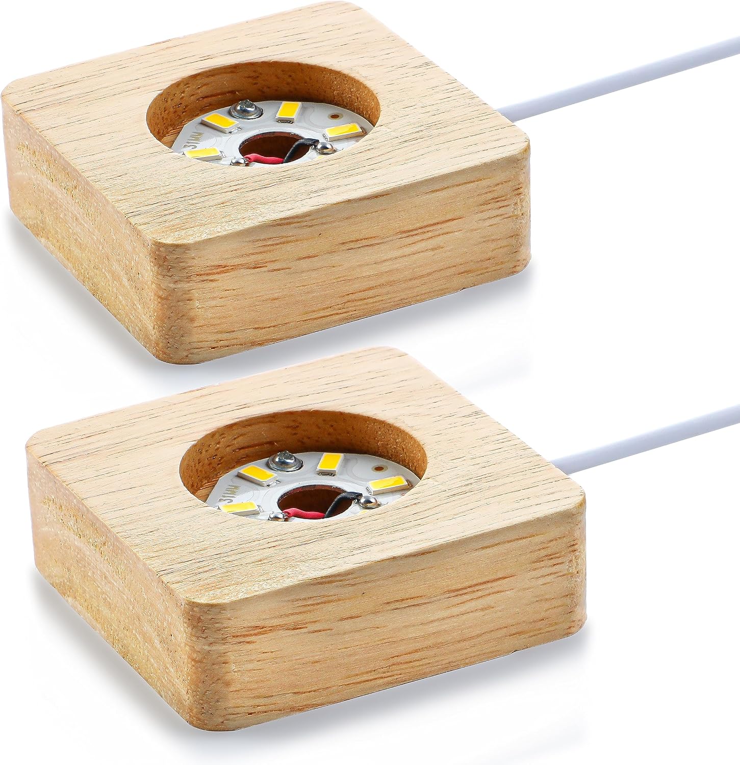 2-teiliger Led-displayständer Aus Holz, 2,3 Zoll – Warmweißes Licht – Usb-stromversorgung – Für 3d-kunst Aus Kristallglas Und Harz