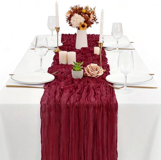 Tischläufer Aus Netzgewebe Für Hochzeiten, Partys, Babypartys, Junggesellinnenabschiede Und Als Tischdekoration. Burgunderrot 90 X 180 Cm