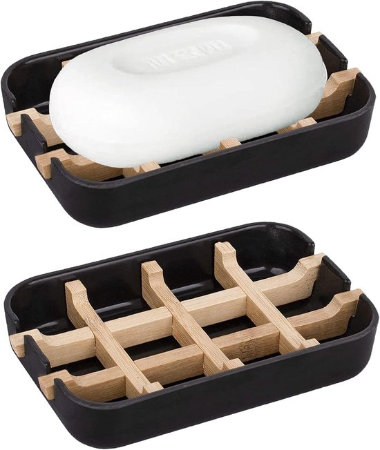 Zweierpack Abnehmbare Seifenablage Aus Bambusfaser 13 X 7,9 X 2,4 Cm Horizontaler Abfluss Für Küchen , Badezimmer Und Barspülen Biologisch Abbaub