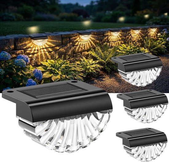 Solarbetriebene Wandleuchte, Für Den Außenbereich, 4er Set Solar Außenleuchten, Ip65 Wasserdicht, 3000 K, Warmweiß, Automatischer Schalter, Solar