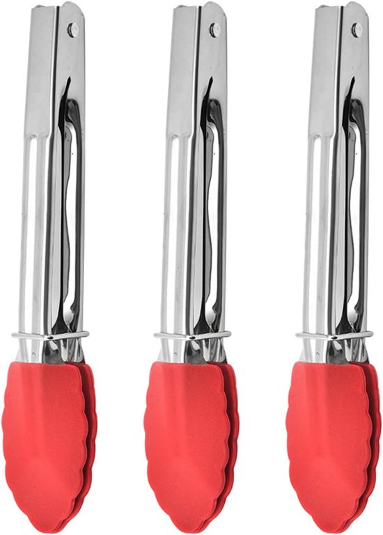 Mini Küchenzange Mit Silikonspitzen, 3er Set Silikon Servierzangen, 18 Cm Lange, Nicht Klebende Kleine Zangen Mit Edelstahl Silikongriffen, Servi