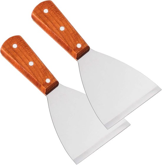 2 Grillspatel Aus Edelstahl Grillspatel Zum Kochen Und Braten Abgeschrägter Pfannenwender Mit Holzgriff Restaurantspatel Zum Grillen Und Kochen S