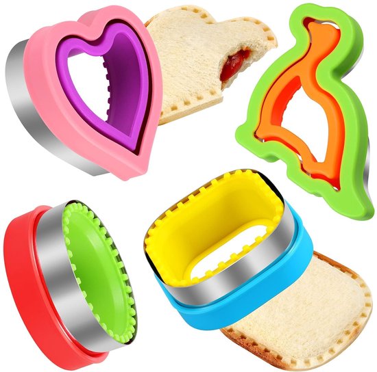Ausstech Und Verschließset Für Sandwiches, 4 Teilig, Brotausstecher In Herz , Quadrat , Rund Und Dinosaurierform, Diy Keksausstecher Für Kinder,