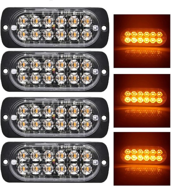 Orangefarbene Led Blitzleuchten 12 V 24 V 18 Blinkmuster Warnblinker Lkw Transporter Lieferwagen Sicheres Arbeiten Im Straßenverkehr 4 Stück
