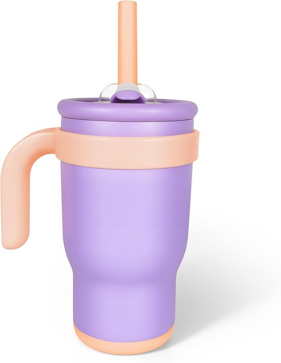 Kinderbecher 420 Ml (14 Oz), Lila, Auslaufsicherer Becher Mit Silikondeckel Und Rutschfestem Boden, Für Den Täglichen Gebrauch Und Unterwegs
