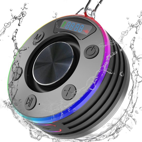 Kleiner Bluetooth Lautsprecher, Duschlautsprecher Mit Led Licht, Saugnapf Und Mikrofon, Wasserdicht (ipx7), Musikbox Für Strand Und Party