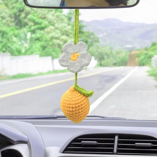 Niedliche Gehäkelte Auto Anhänger Mit Zitronen Und Blumenmotiven Wunderschöne Dekorative Rückspiegel Anhänger Für Autoliebhaber Handgefertigte, H