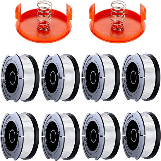 Für Black & Decker Trimmer 8er Pack Trimmerkabelspulen, A6481 A6485 1,65 Mm Rasenmäherkabelspulen (8 Trimmerkabel, 2 Kappen, 2 Federn)