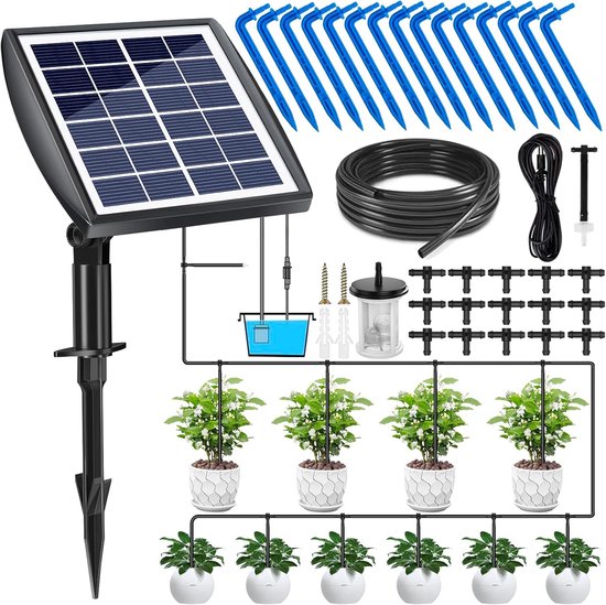 Solarbetriebenes Bewässerungssystem, 15 M, Automatisches Gartenbewässerungssystem, Solarbetriebenes Tropfbewässerungsset Mit Wassersensor Für Gar