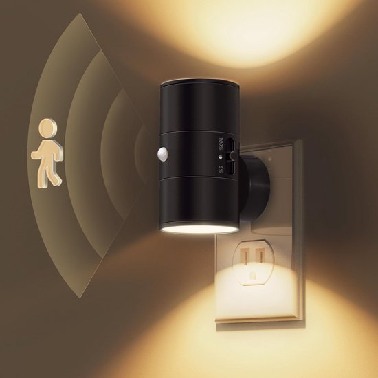 Schwarze, Wiederaufladbare Nachtleuchte Mit Sensor Moderne, Dimmbare Wandleuchte Mit Warmem Licht (0 100 Lm), Augenschonend Für Flur, Schlafzimme