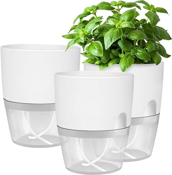 3er Set Selbstbewässernde Töpfe 15 Cm Selbstbewässernde Pflanzgefäße Für Zimmerpflanzen Transparente Pflanztöpfe Zum Umtopfen Und Anpflanzen Weiß