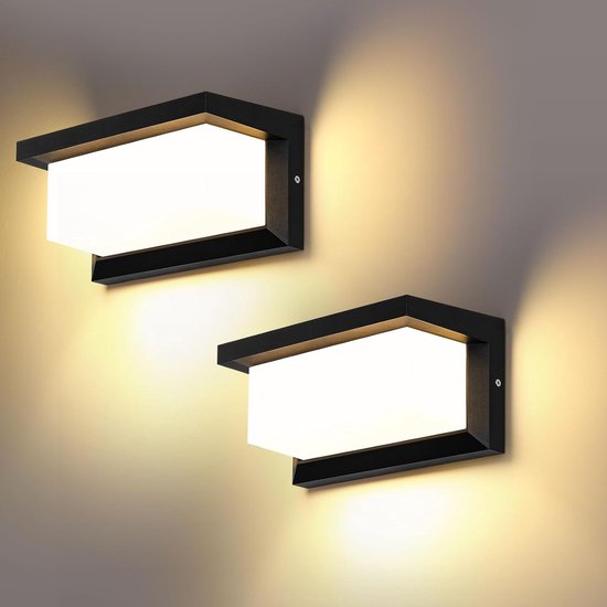 Led Außenwandleuchte, 2 Stück, 18 W, Ip66 Wasserdicht, Rechteckige Außenwandleuchte Aus Aluminium, Warmweißes Licht [energieklasse G]