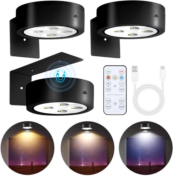 3 Teilig Wandleuchte Led Nachtlicht Akku Fernbedienung Dimmbar Und Mit Timer Kunstlampe Kabellose Wandleuchte Rgb Bilderlampe