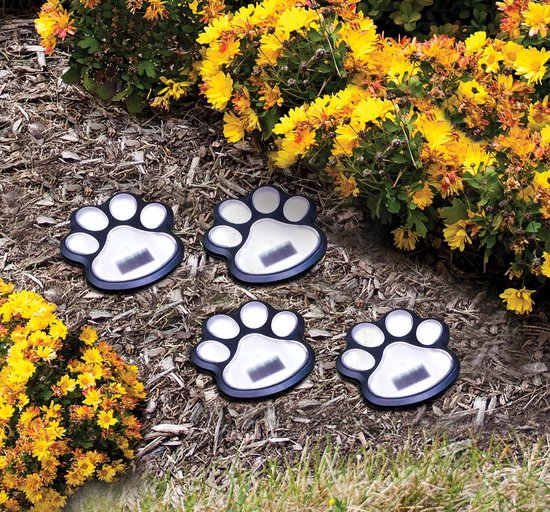 4er Set Solar Hundepfotenleuchten 9,5 Cm Led Wegeleuchten Gartenlaterne Tier Außenleuchte